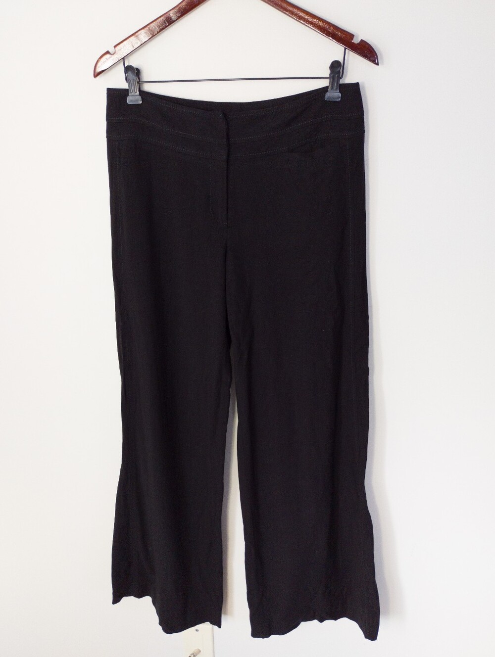 Iris Setlakwe Black Linen Viscose Wide Leg Trousers Pants Size 8 Made in Canada